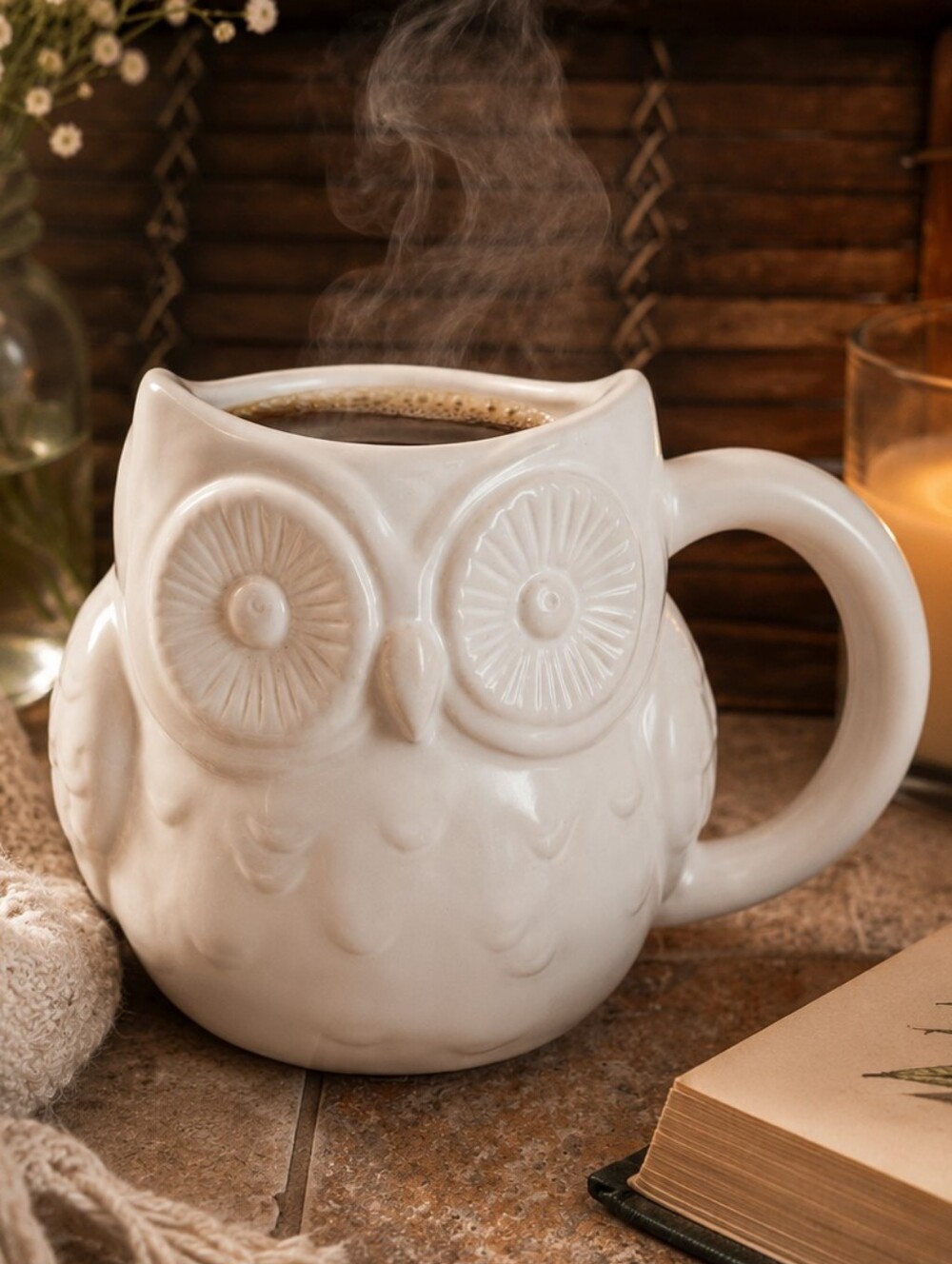 Threshold White Ceramic Owl Face Mug